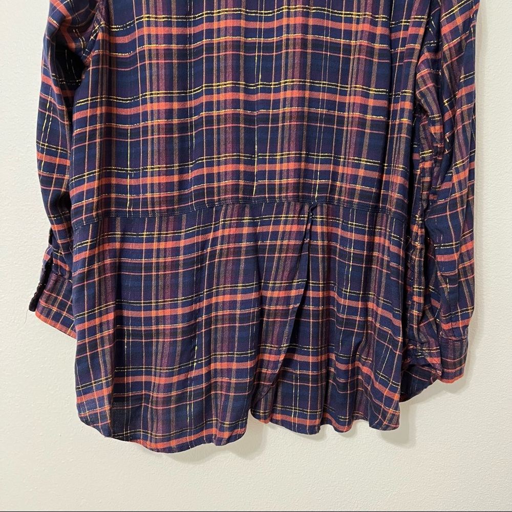 Lucky Brand Navy and Red Plaid Top with metallic gold threads #sh0073 - Picture 8 of 11